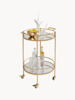 Camarera redonda Emilia, estantes de vidrio espejado