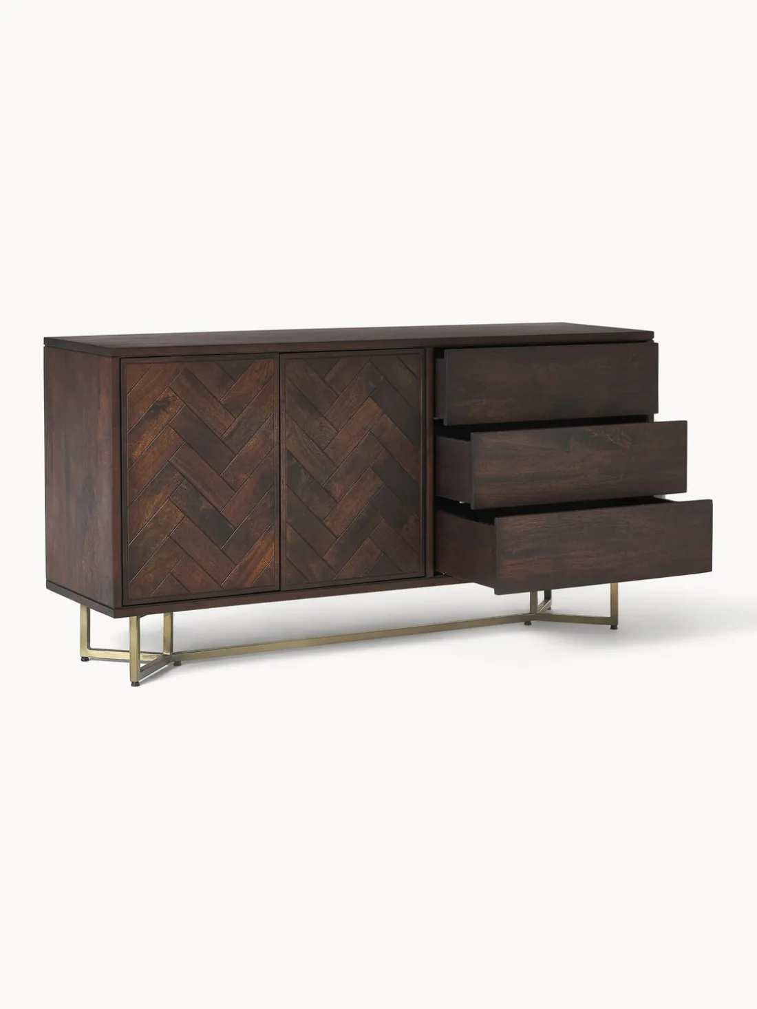 Chiffonnier de madera maciza de mango con diseño espiga Luca