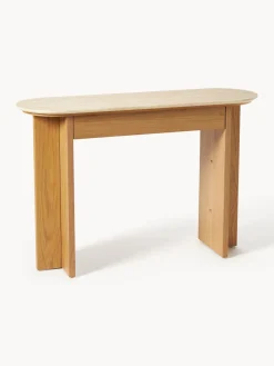Consola de madera con tablero de travertino y cajón Zumi