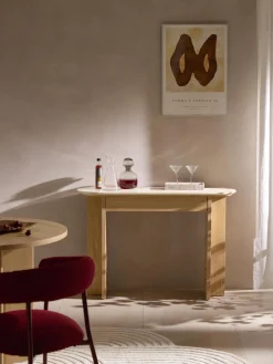 Consola de madera con tablero de travertino y cajón Zumi