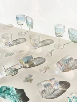 Copas de vino sopladas con relieve y brillo nacarino Juno, 4 uds.