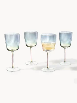 Copas de vino sopladas con relieve y brillo nacarino Juno, 4 uds.