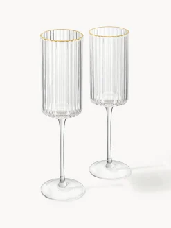 Copas flauta sopladas con borde dorado Aleo, 4 uds.