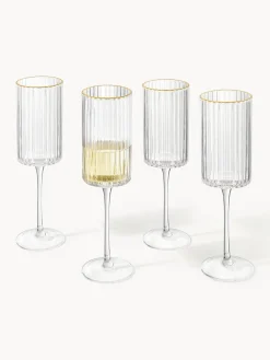 Copas flauta sopladas con borde dorado Aleo, 4 uds.