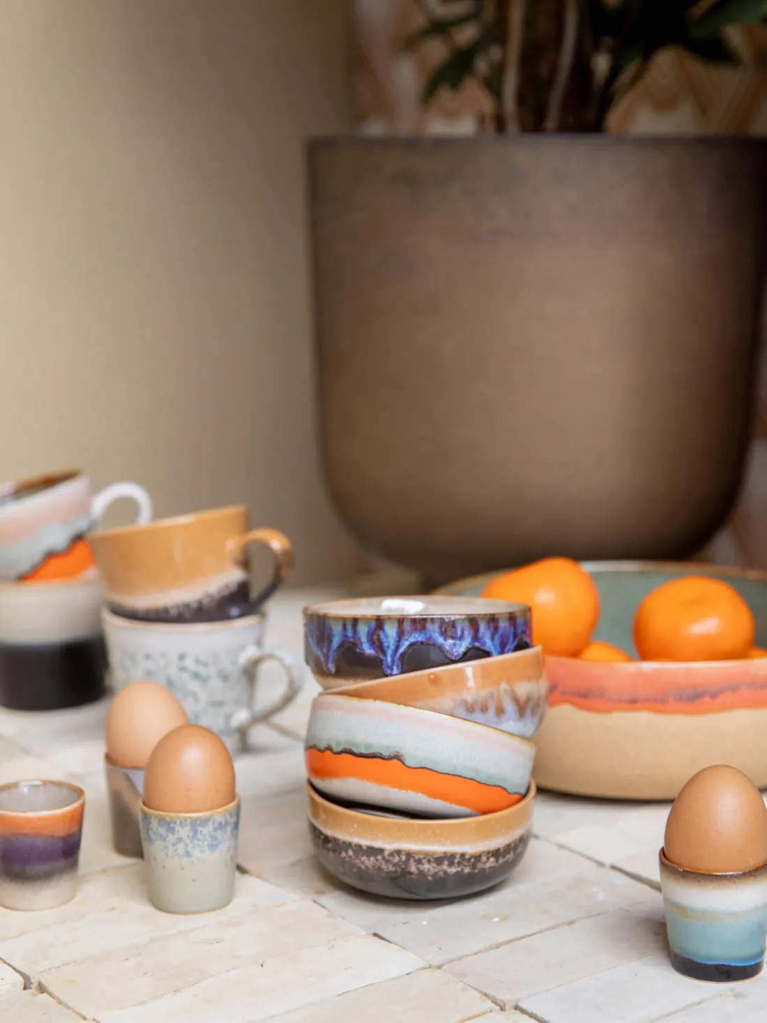 Cuencos pequeños artesanales con esmalte reactivo 70's, 4 uds.