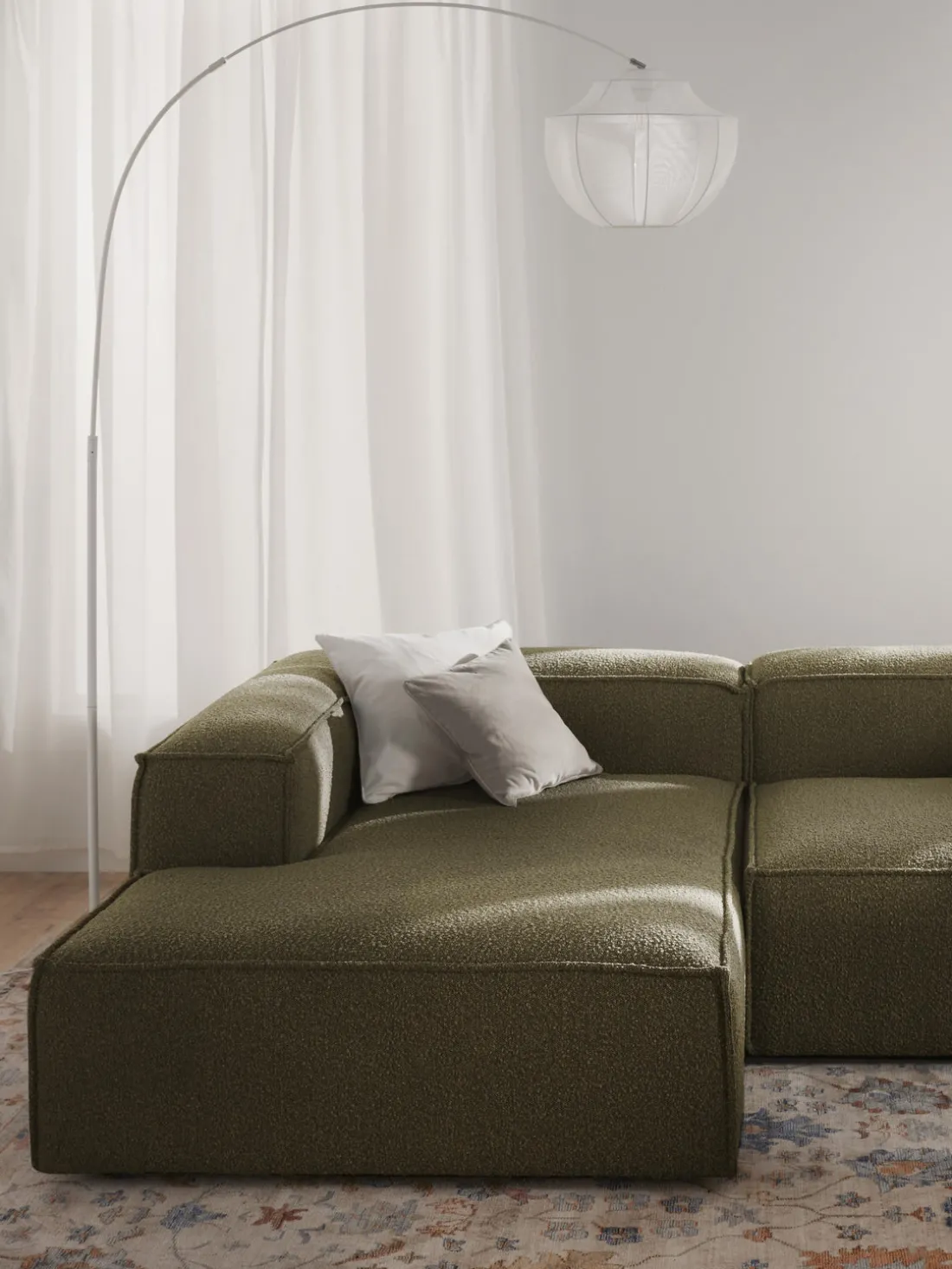 Diván rinconero modular en tejido bouclé Lennon