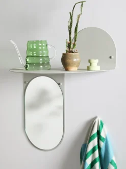 Espejo de pared artesanal con estante Flip