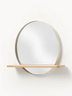 Espejo de pared redondo con estante de madera Kenny