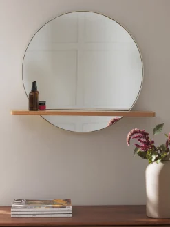 Espejo de pared redondo con estante de madera Kenny