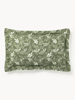 Funda de almohada de mezcla de lino y algodón con volante Pola