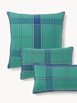 Funda de almohada de percal a cuadros con ribete Scarlet