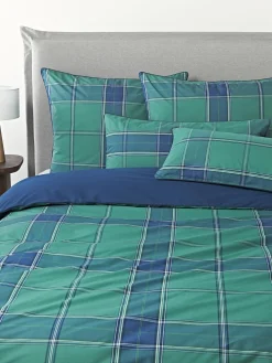 Funda de almohada de percal a cuadros con ribete Scarlet