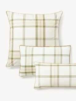 Funda de almohada de percal a cuadros con ribete Scarlet