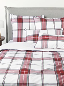 Funda de almohada de percal a cuadros con ribete Scarlet