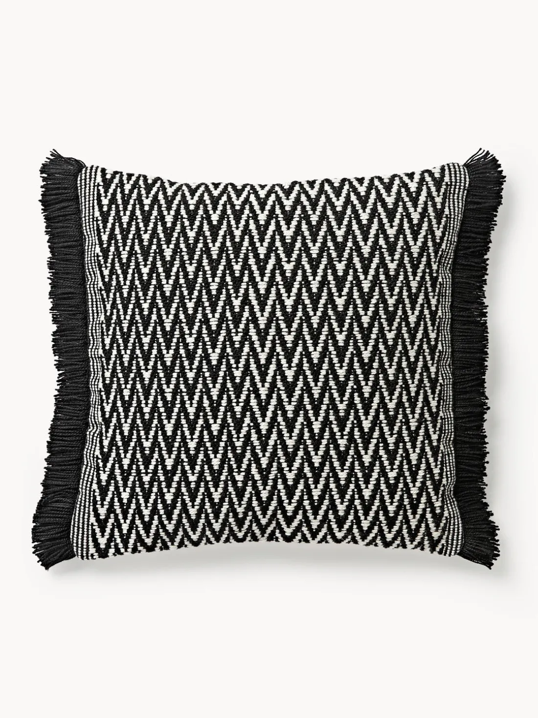 Funda de cojín para exterior con tejido artesanal y flecos Suria