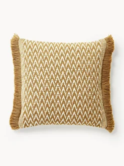 Funda de cojín para exterior con tejido artesanal y flecos Suria