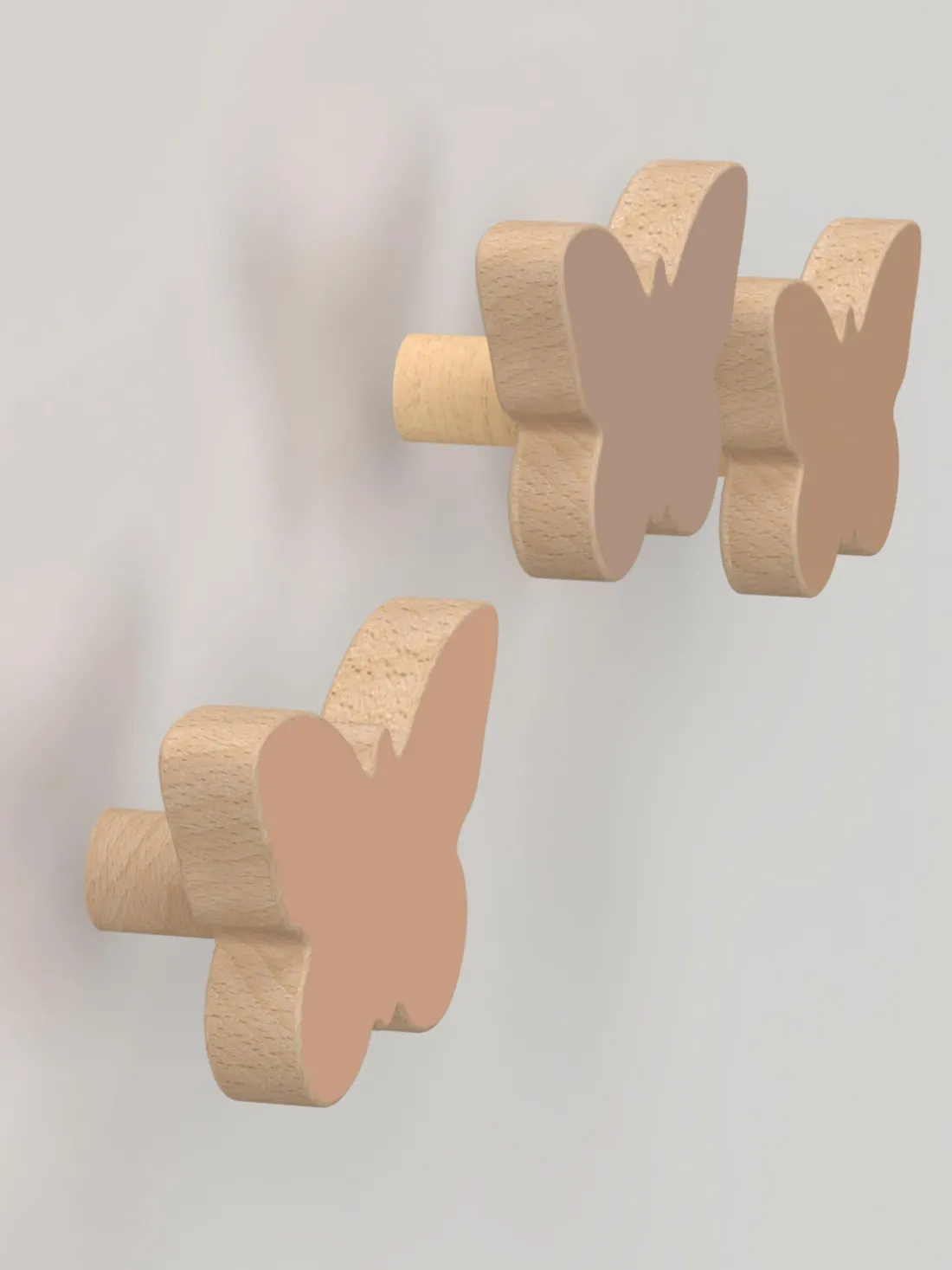 Ganchos de pared artesanales de madera de haya Butterfly, 3 uds.
