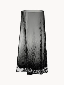 Jarrón de vidrio soplado artesanalmente con relieves Gry, 30 cm