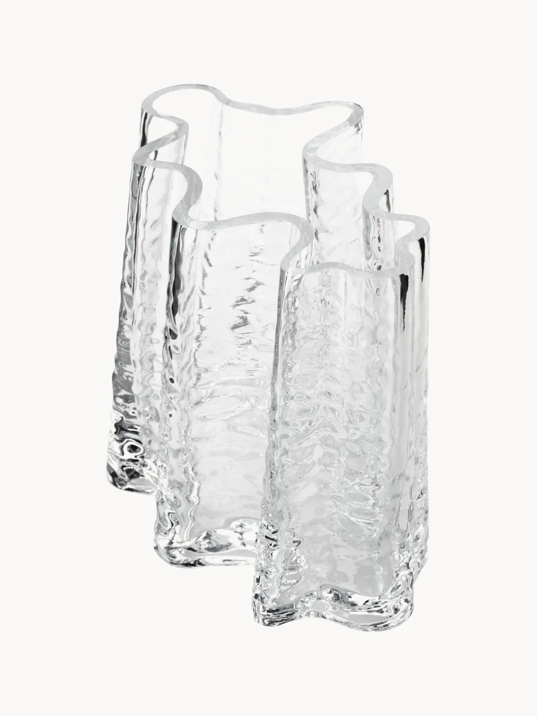 Jarrón de vidrio soplado artesanalmente con relieves Gry, 19 cm