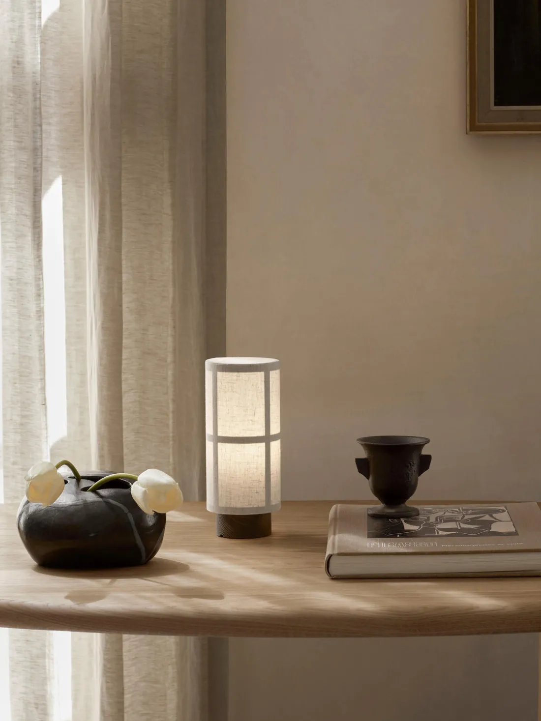 Lámpara de mesa artesanal de lino regulable Hashira, portátil