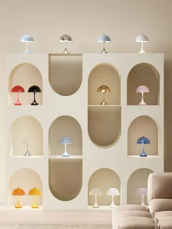 Lámpara de mesa LED regulable Panthella de diseño Verner Panton, 24 cm, portátil