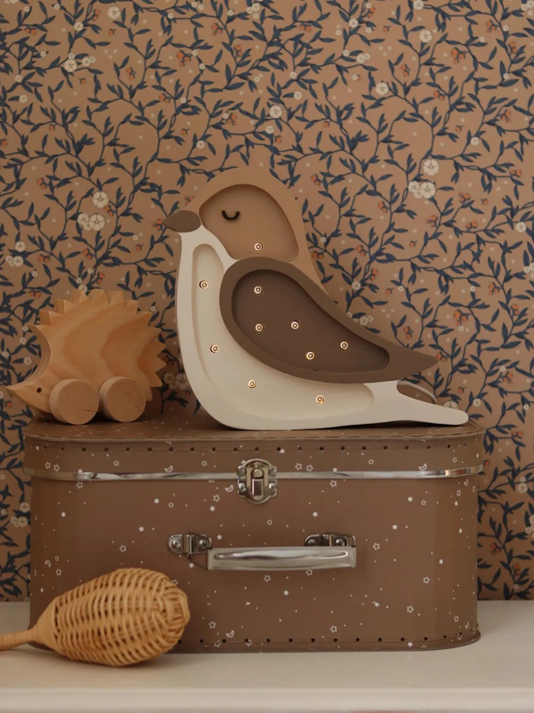 Lámpara infantil LED artesanal regulable Bird Mini, con función de temporizador