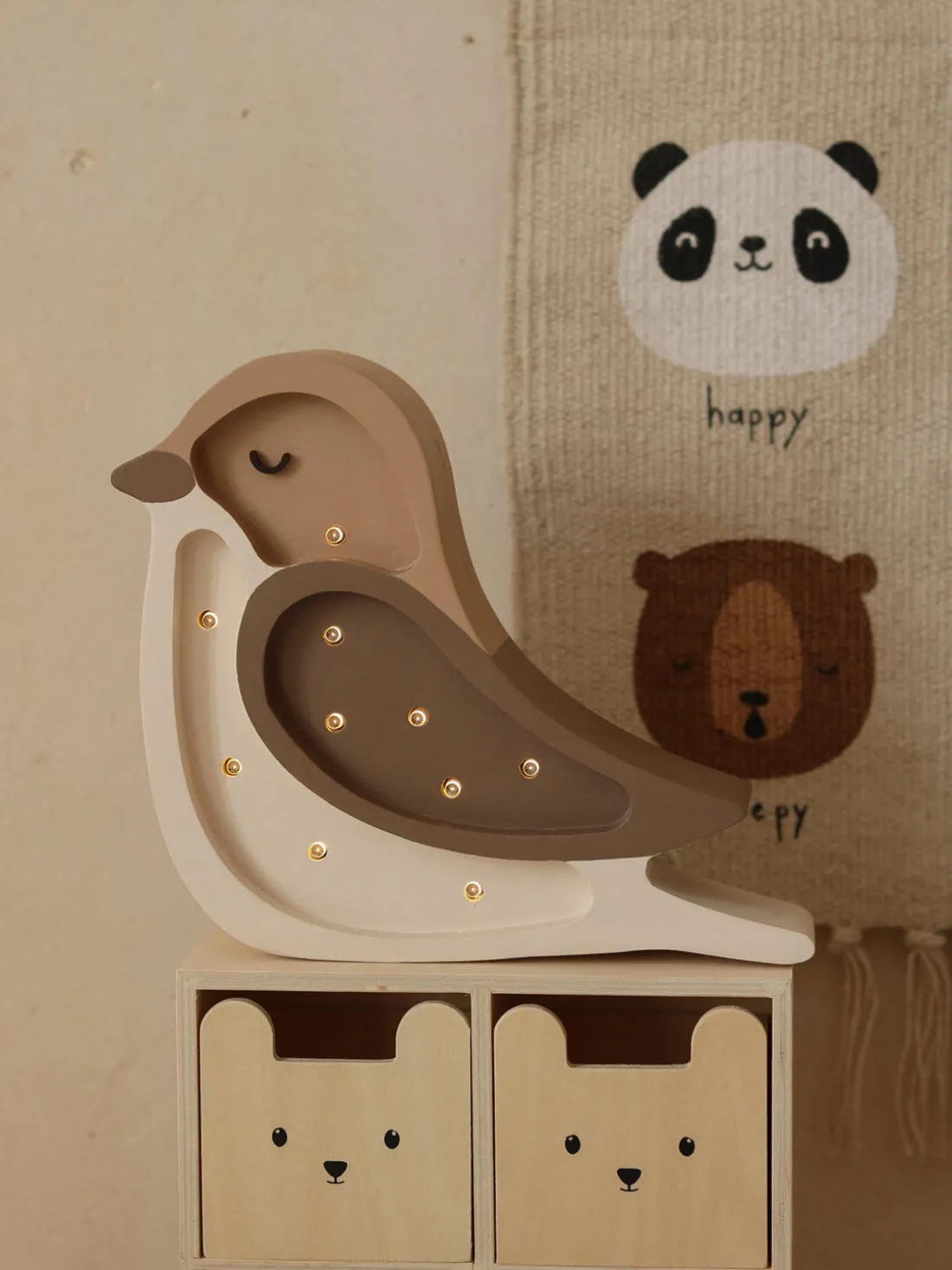 Lámpara infantil LED artesanal regulable Bird Mini, con función de temporizador