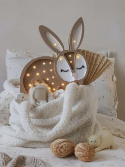 Lámpara infantil LED artesanal regulable Bunny, con función de temporizador y control a mando