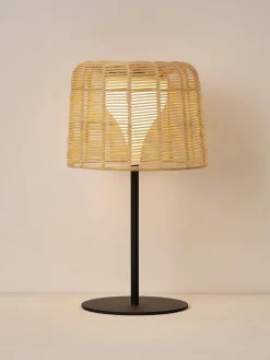 Lámpara LED solar para interior/exterior con pantalla de ratán Kyra