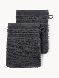 Manoplas de baño con borde a rayas Luxe, 2 uds.