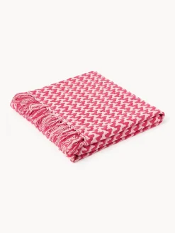 Manta artesanal de algodón con flecos y estampado zigzag Lioba