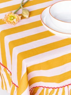 Mantel de lino a rayas Senape