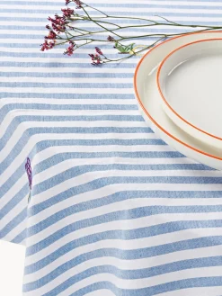 Mantel redondo a rayas con motivos bordados Melony