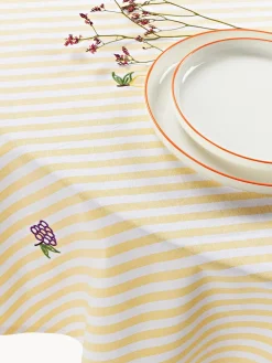 Mantel redondo a rayas con motivos bordados Melony