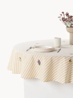 Mantel redondo a rayas con motivos bordados Melony