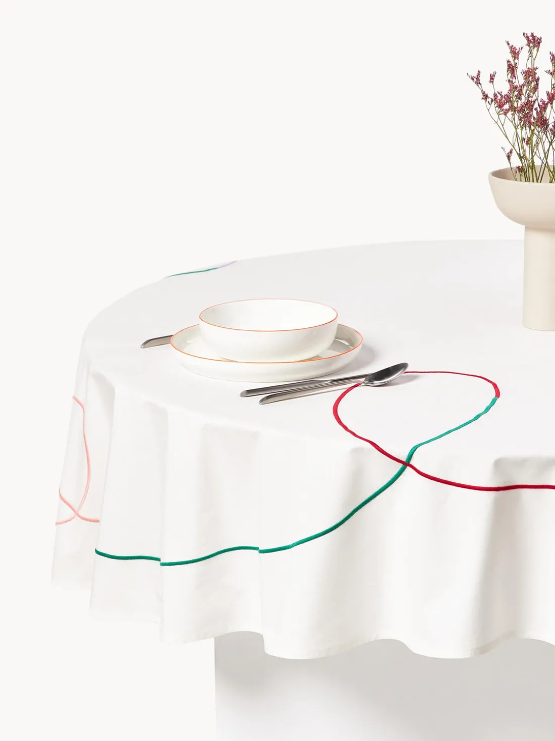 Mantel redondo con bordado abstracto Sue