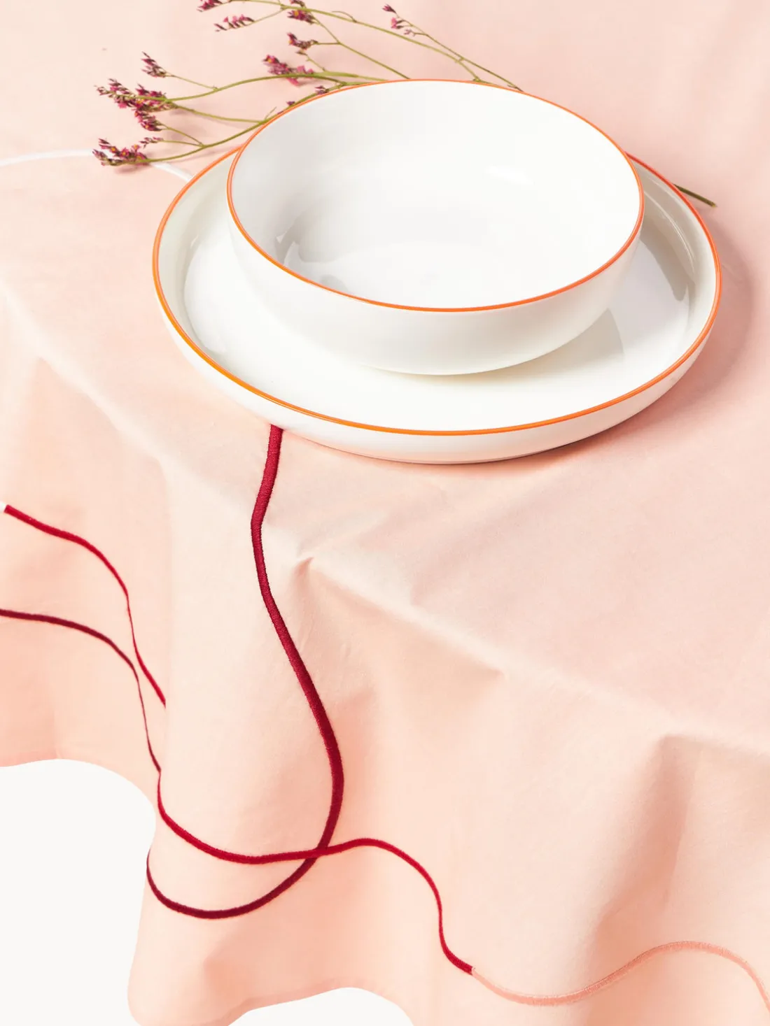 Mantel redondo con bordado abstracto Sue