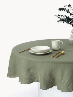 Mantel redondo de lino con ribete Kennedy