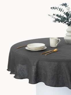 Mantel redondo de lino con ribete Kennedy