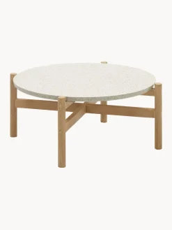 Mesa auxiliar de jardín redonda de terrazo y madera de eucalipto Pola