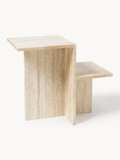 Mesa auxiliar de travertino con dos estantes Distinct