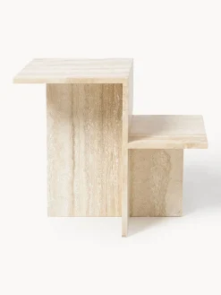 Mesa auxiliar de travertino con dos estantes Distinct