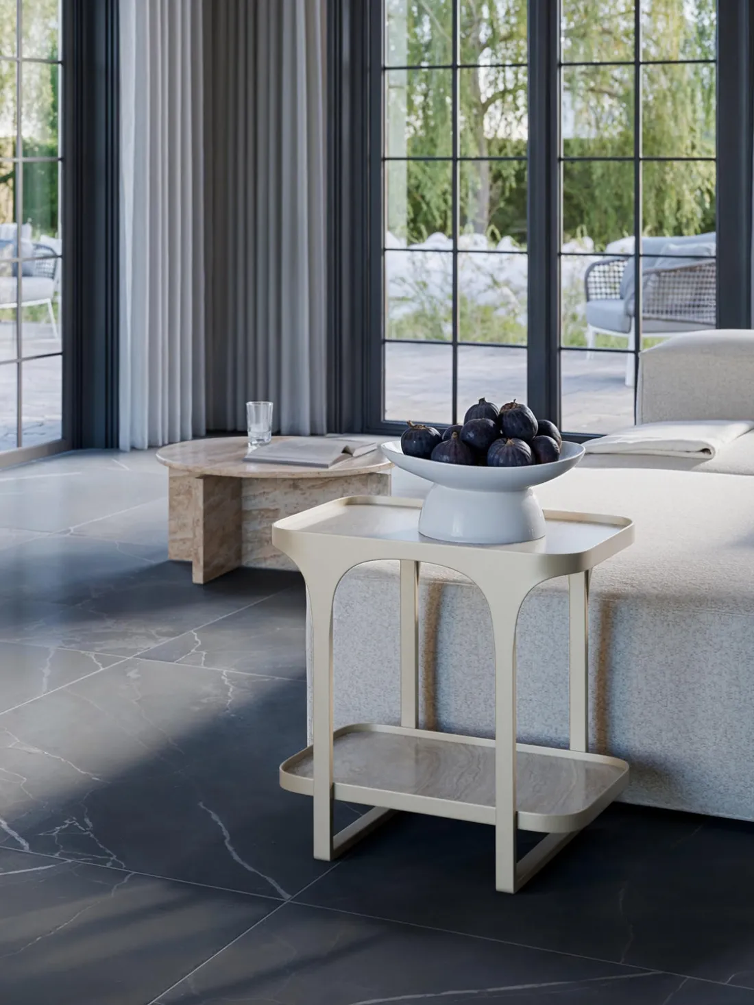 Mesa auxiliar en look travertino Bella