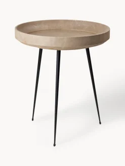 Mesa auxiliar redonda artesanal de madera de roble Bowl