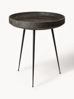 Mesa auxiliar redonda artesanal de madera de roble Bowl