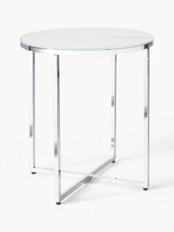 Mesa auxiliar redonda con tablero de vidrio en look mármol Antigua