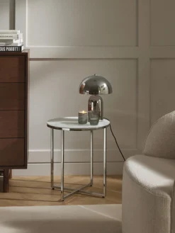 Mesa auxiliar redonda con tablero de vidrio en look mármol Antigua