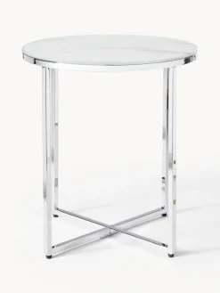 Mesa auxiliar redonda con tablero de vidrio en look mármol Antigua