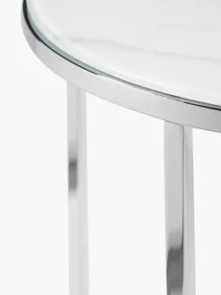 Mesa auxiliar redonda con tablero de vidrio en look mármol Antigua