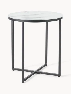 Mesa auxiliar redonda con tablero de vidrio en look mármol Antigua